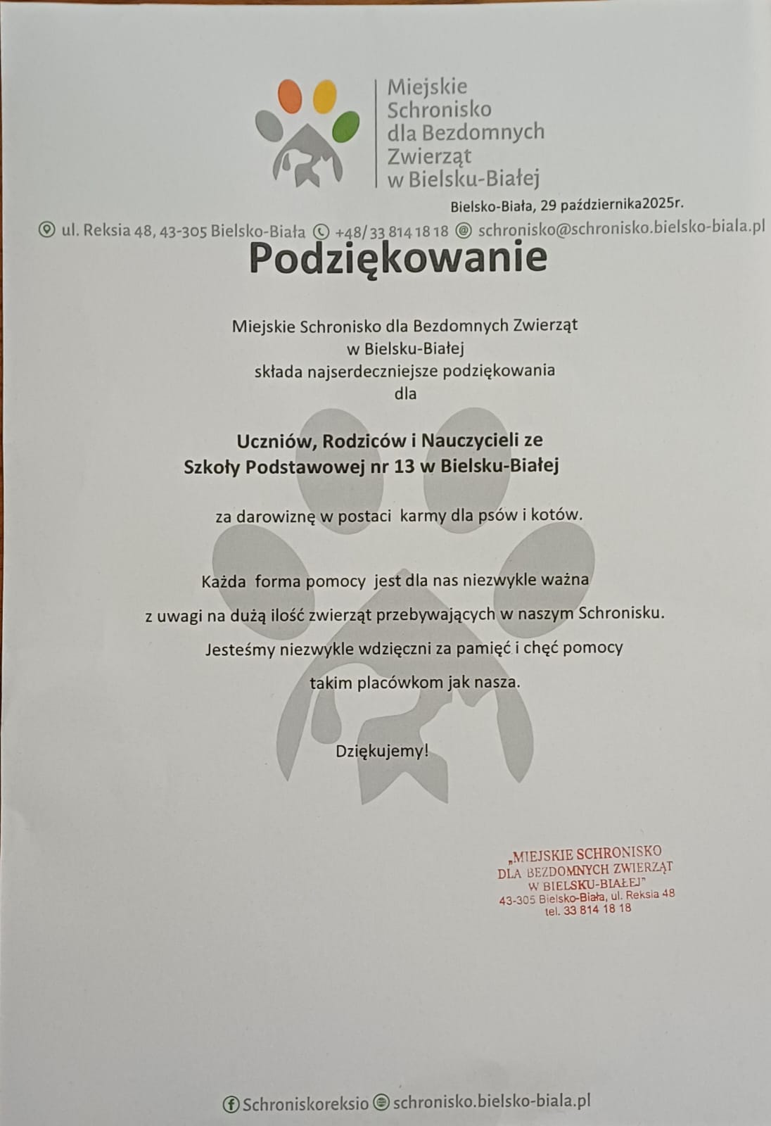 Zbiórka darów dla schroniska „Reksio”